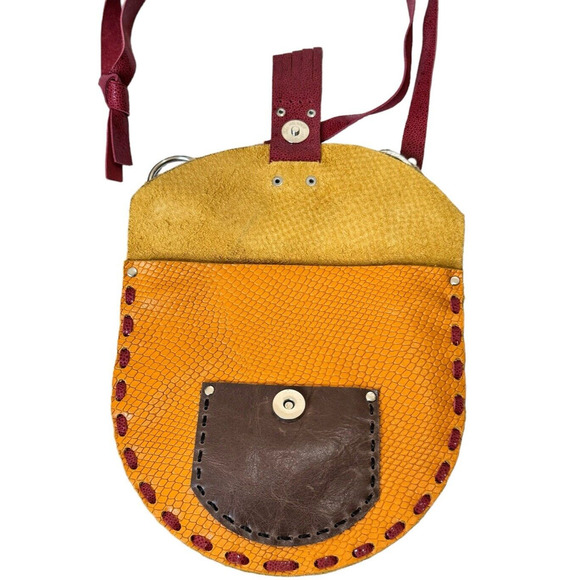 Handmade Stitched Snake Print Leather Crossbody Shoulder Bag NWT - Picture 2 of 8